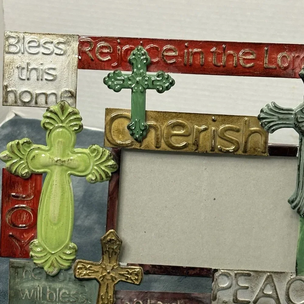 Christian Metal Picture Frame Cross Scripture 4x6